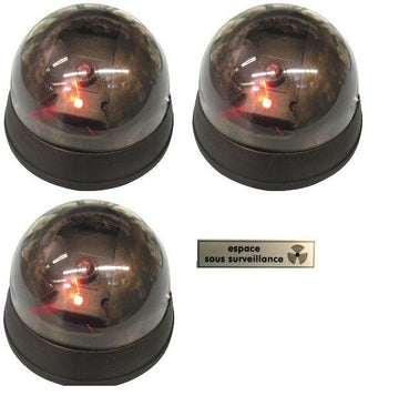 Lot de 3 cameras dome video led + 1 etiquette clignotante surveillance alarme factice securite ECLATS DESTOCKAGE