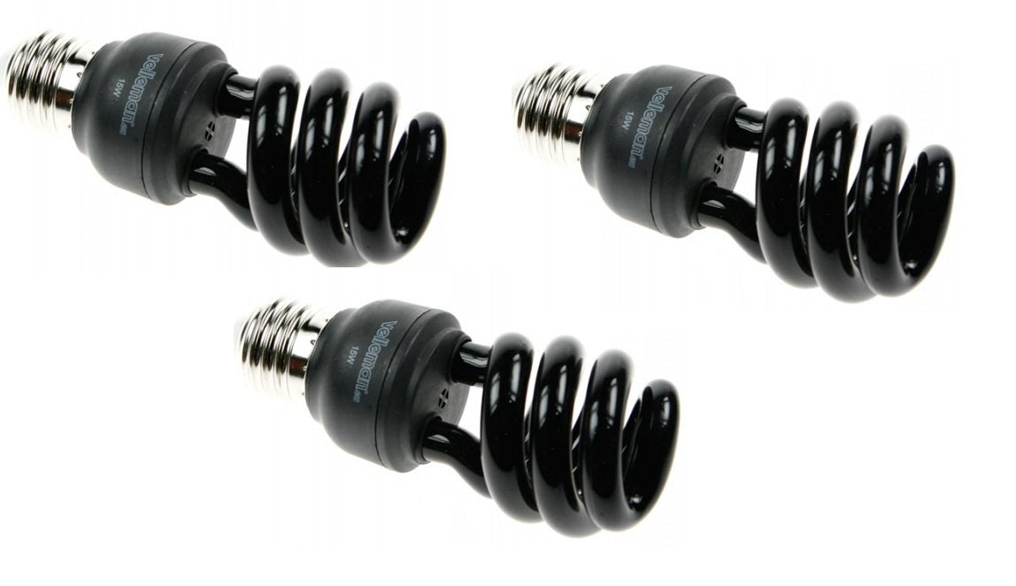 Lot de 3 lampes uv ampoule fluocompacte lumiere noire spirale e27 t3 15w 20w 220v 230v 240v ultraviolet ECLATS DESTOCKAGE