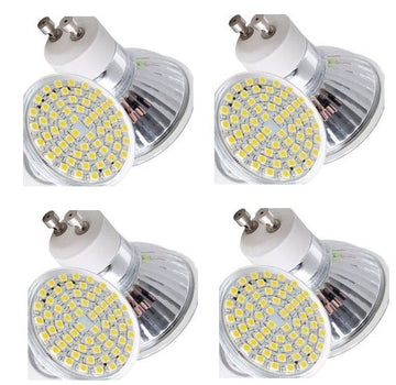 Lot de 4 ampoules gu10 220v 230v blanc chaud a led smd 3528 60 leds 3w 3.5w 4w spot 240v ECLATS DESTOCKAGE