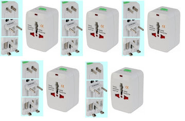 Lot de 5 adaptateurs secteur prise electrique universel voyage 150 pays italie espagne europe - ECLATS DESTOCKAGE
