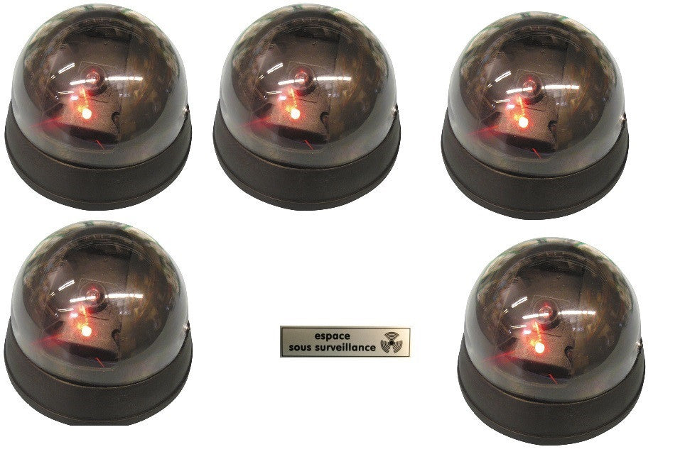 Lot de 5 cameras dome video led + 1 etiquette clignotante surveillance alarme factice securite ECLATS DESTOCKAGE
