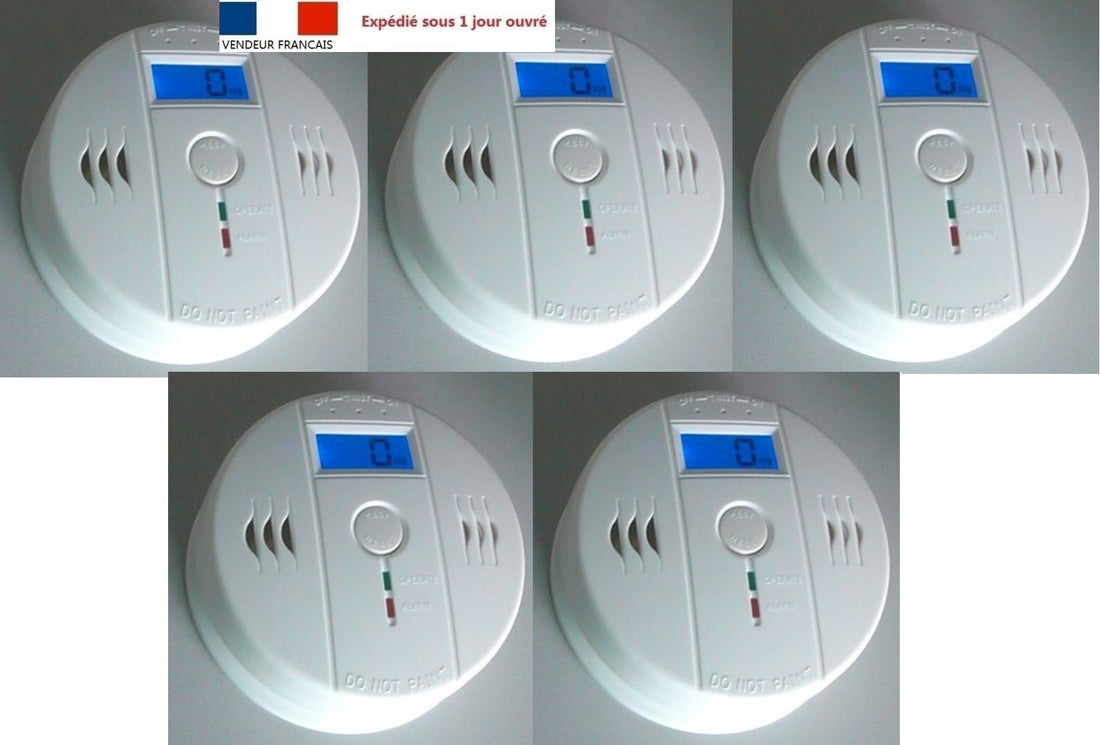 Lot de 5 detecteurs monoxyde carbone co 9v en50291 gf-a03 capteur alarme autonome detection gaz ECLATS DESTOCKAGE