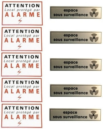 Lot de 5 etiquettes attention alarme + 5 etiquettes espace sous surveillance eta+ets ECLATS DESTOCKAGE