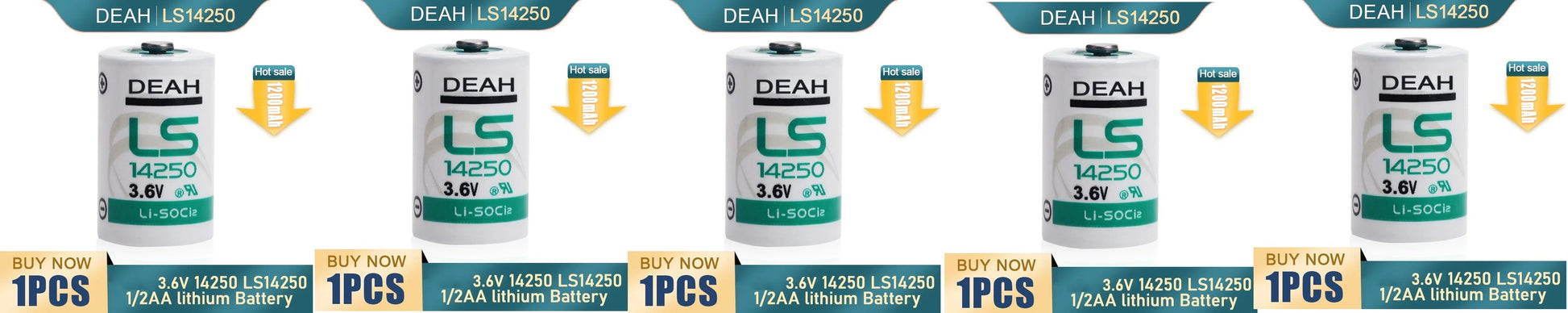 Lot de 5 piles lithium 3.6v 1/2aa lr14250 er14250 ls14250 er14250h li-socl2 1200mah ECLATS DESTOCKAGE