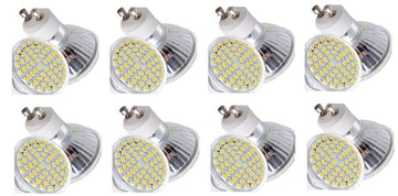 Lot de 8 ampoules gu10 60 leds blanc chaud 3w 3.5w 4w 220v 230v smd 3528 spot 240v ECLATS DESTOCKAGE