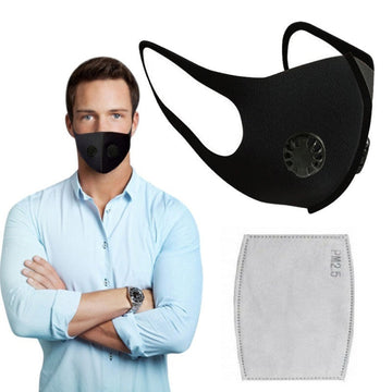 Masque respiratoire lavable reutilisable + 2 valves + 1 filtre coton 2.5 mrlavf anti pollution ECLATS DESTOCKAGE