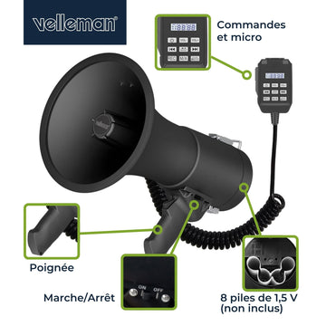Megaphone 50W sirène intégrée porte voix enregistrement 11 minutes MP66S Bluetooth usb 1200m ECLATS DESTOCKAGE