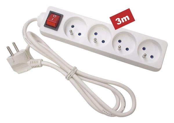 multiprise 4 prises avec interrupteur et cable 3m eb4s-3 ECLATS DESTOCKAGE