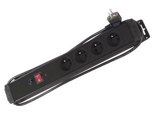 Multiprise électrique 4 prises avec interrupteur 1.50m noire parafoudre - ECLATS DESTOCKAGE
