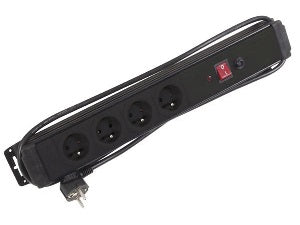 Multiprise terre française 4 prises noire 1.5 m de câble parafoudre - ECLATS DESTOCKAGE