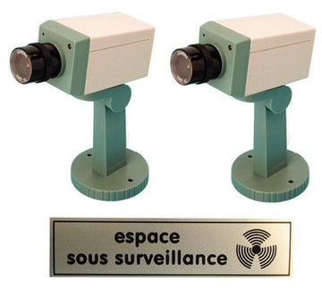 Pack 2 cameras factice motorisee voyant clignotant etiquette panneau sticker espace surveillance ECLATS DESTOCKAGE