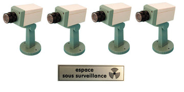 Pack 4 camera factice motorisee voyant clignotant etiquette sticker panneau espace sous surveillance ECLATS DESTOCKAGE