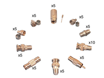 Pack 55 connecteurs type f bnc rca adaptateurs 5 f5 5 f6 5 f7 5 f10 5 cf05 20 fbnc 5 bncff 5 rcaff ECLATS DESTOCKAGE