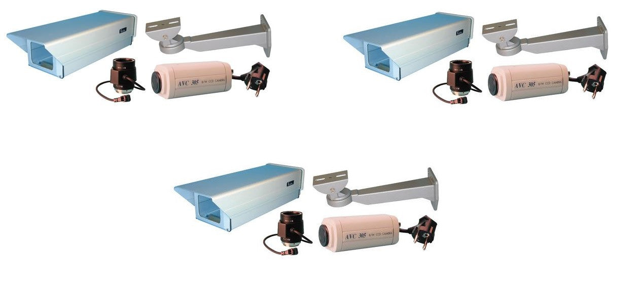 Pack camera surveillance video noir blanc objectif asservi coffret protection exterieure ECLATS DESTOCKAGE
