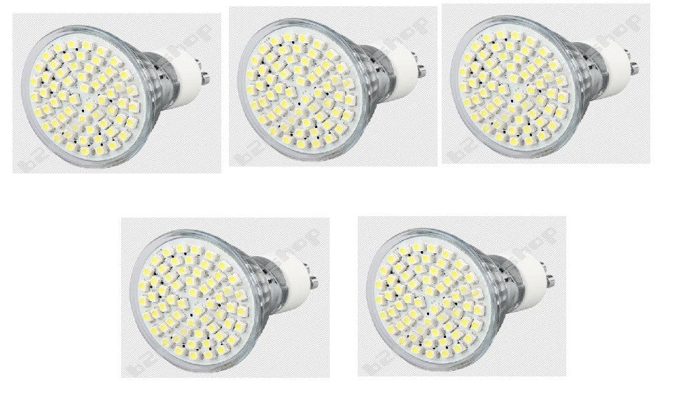 Pack de 5 ampoules gu10 60 leds spot blanc chaud 3w 3.5w 4w 220v 230v smd 3528 240v ECLATS DESTOCKAGE