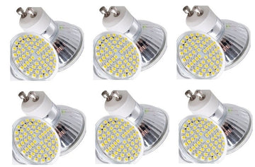 Pack de 6 ampoules 4w 220v 230v 60 leds gu10 smd 3528 spot blanc chaud 240v ECLATS DESTOCKAGE