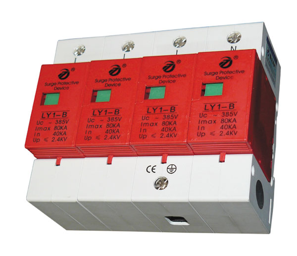 Parafoudre tetrapolaire 27mm haute capacite rail din 385v/420v 4 p 380v type 1 80ka parasurtenseur ECLATS DESTOCKAGE