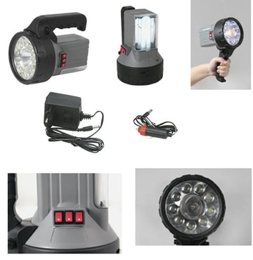 Phare a main torche 9 led fluo halogene torche eclairage electrique batterie rechargeable 490256 ECLATS DESTOCKAGE