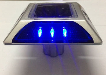 Plot routier solaire 6 led bleu double face a encrer eclairage lumineux ip66 aluminium balisage ECLATS DESTOCKAGE
