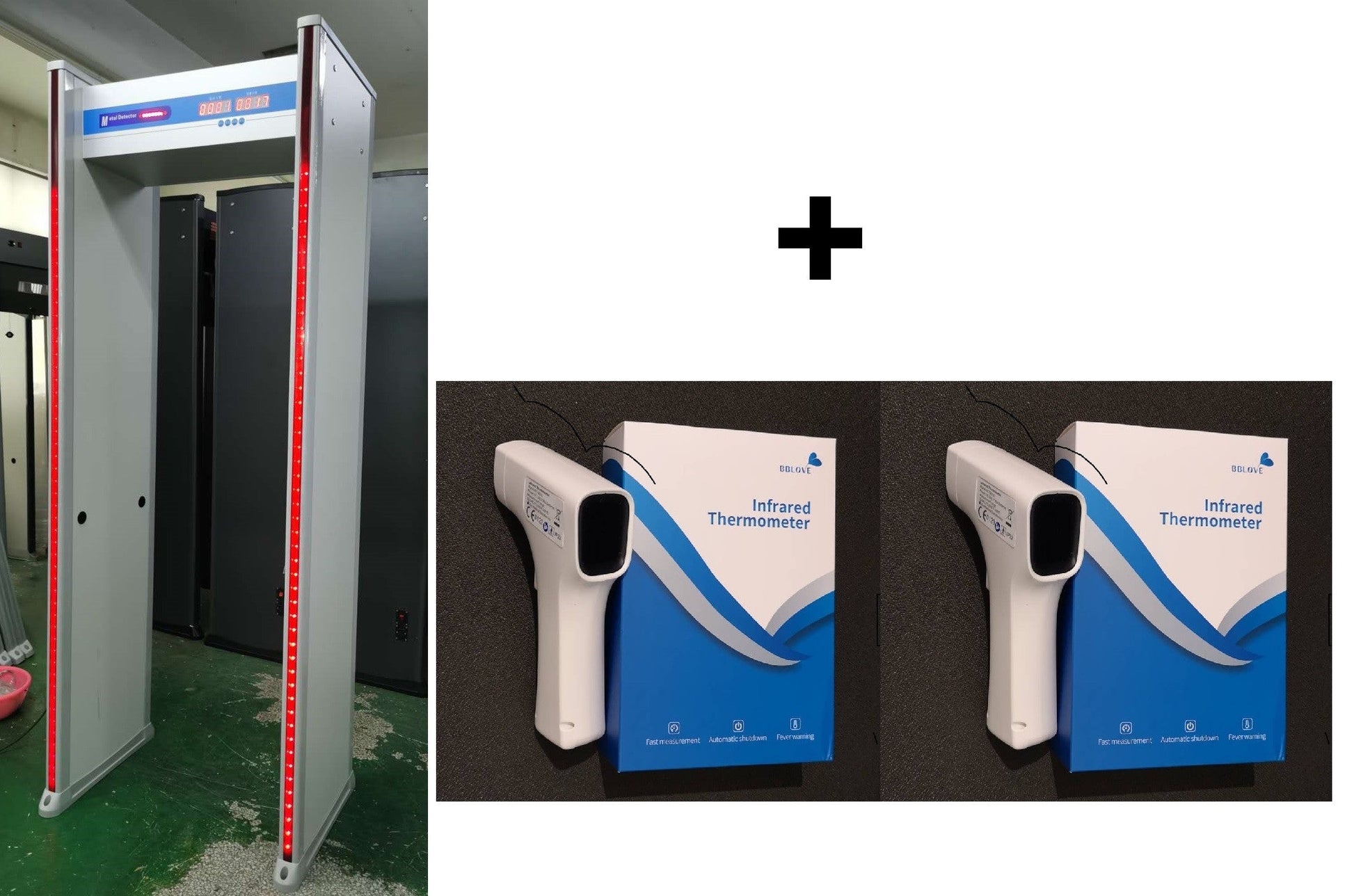 Portique detecteur de temperature + 2 thermometre sans contact fievre controle acces aeroport gare clinique ECLATS DESTOCKAGE