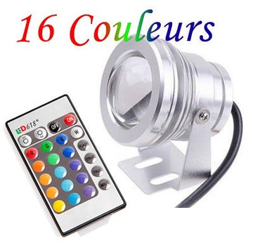 Projecteur rgb 10w led lumiere eclairage spot etanche exterieur lampe ampoule ip65 telecommande ECLATS DESTOCKAGE