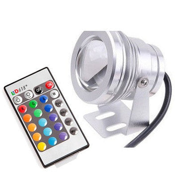 Projecteur waterproof led 10w rvb rouge vert bleu avec télécommande 750lm 12v ip67 extérieur ECLATS DESTOCKAGE