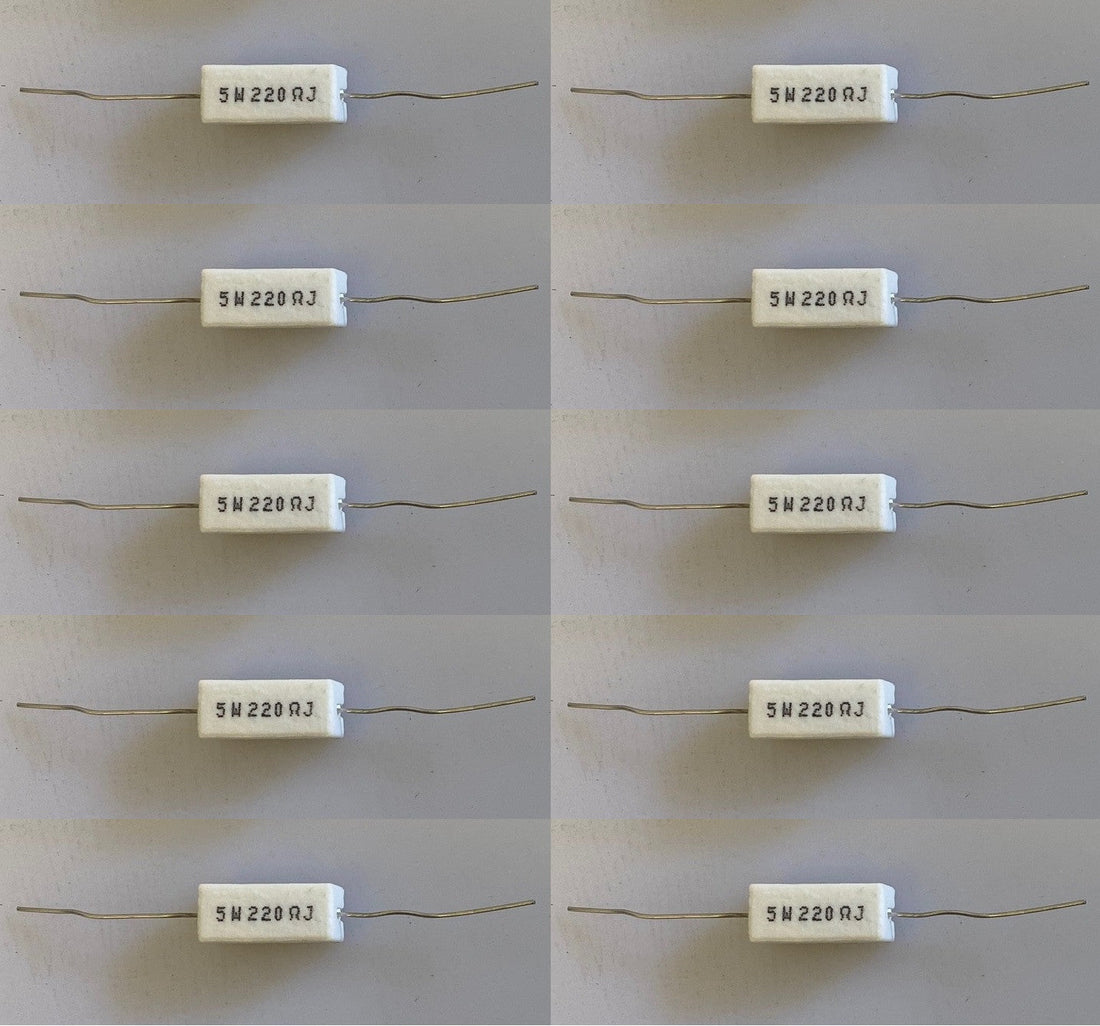 10 Resistance bobinée axial 250v cémentée 5w 220 ohms rebc5w220r Diamètre des broches : 0,8mm ECLATS DESTOCKAGE