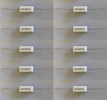 10 Resistance bobinée axial 250v cémentée 5w 220 ohms rebc5w220r Diamètre des broches : 0,8mm ECLATS DESTOCKAGE