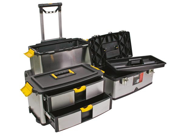 Servante otba4 a outils metal a roulettes 3 compartiments coffre rangement acier inoxydable ECLATS DESTOCKAGE