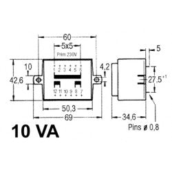 Transformateur moulé alimentation 230v 10va 0.67a 2 x 15v alvtr10215 transfo alim 220v 240v - ECLATS DESTOCKAGE