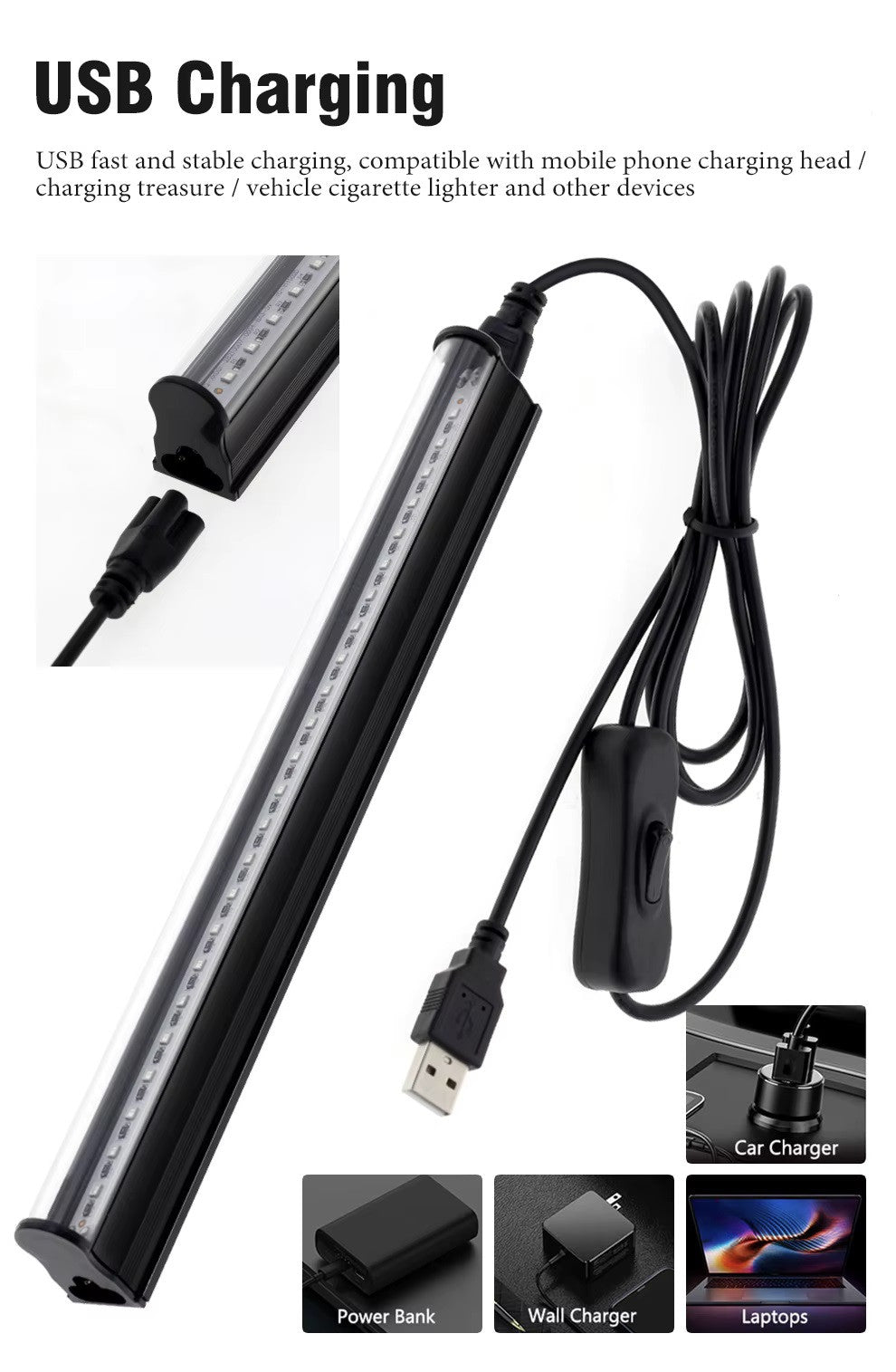 Tube uv 24 led 29cm DC 5V lumiere noire 395nm ultraviolet avec interrupteur eclairage de fete ECLATS DESTOCKAGE