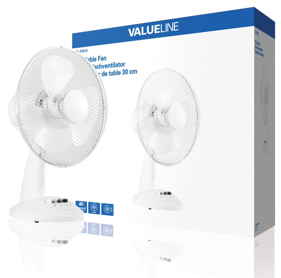 Ventilateur de table 30cm 220v oscillant fixe 12p 30cm 3 vitesses ventilation climatisation ECLATS DESTOCKAGE